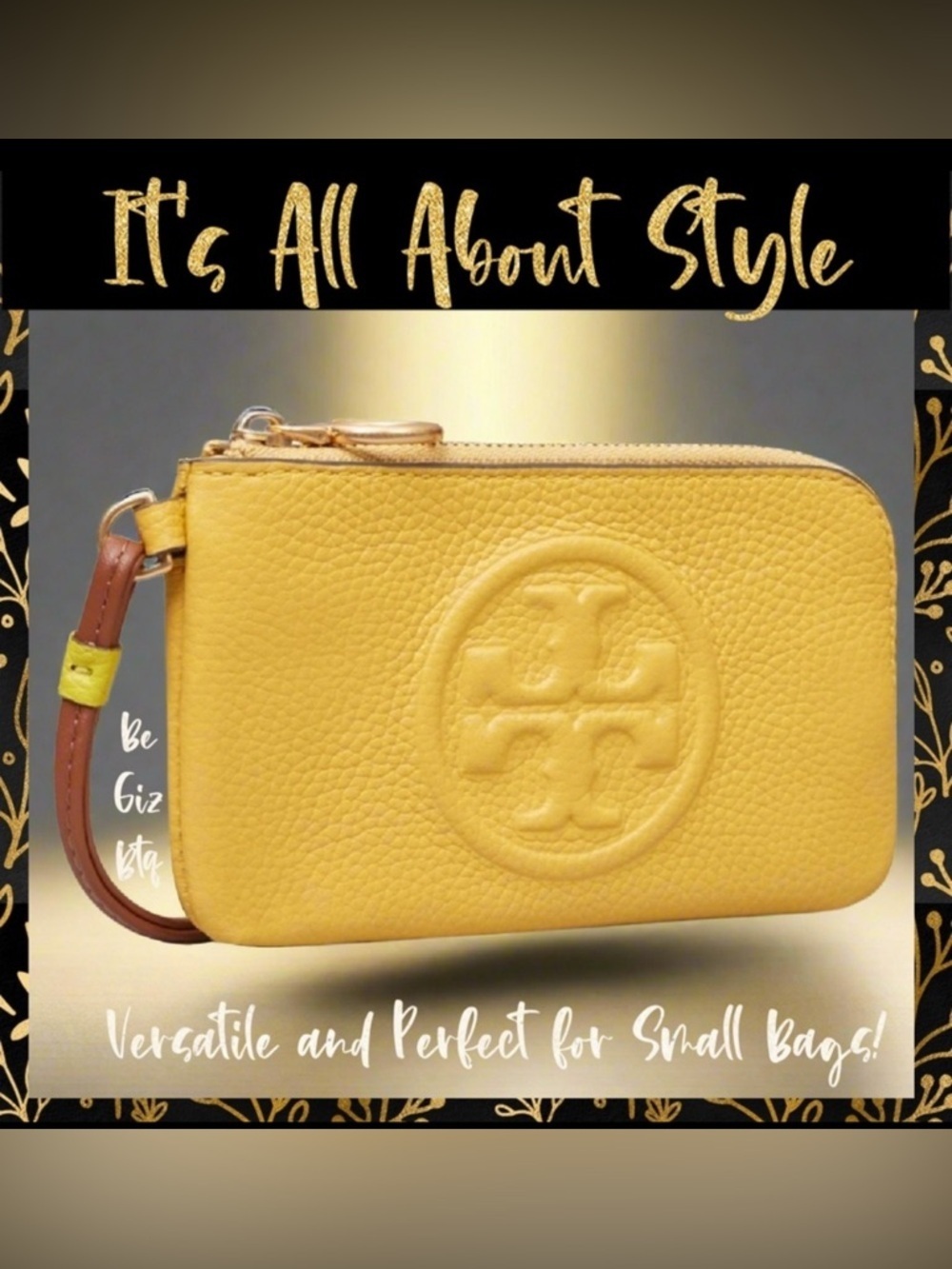 🔥🔥NWT Tory Burch Authentic Perry Bombé Leather ZipCard Case Yellow NWT